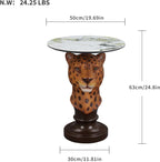 Leopard Side Table, Maximalist Room Decor Accent Table, Unique Animal Head Sculptural End Table with Faux Marble Top for Eclectic Vintage Home Interior, Living Room & Lounge - Savannah Leopard