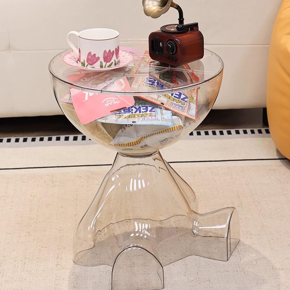 Circle Side Table, Round Modern End Table, Waterproof & Durable, Small Coffee Table for Living Room, Bedroom, Bedside, Versatile Accent Table - Transparent Pink