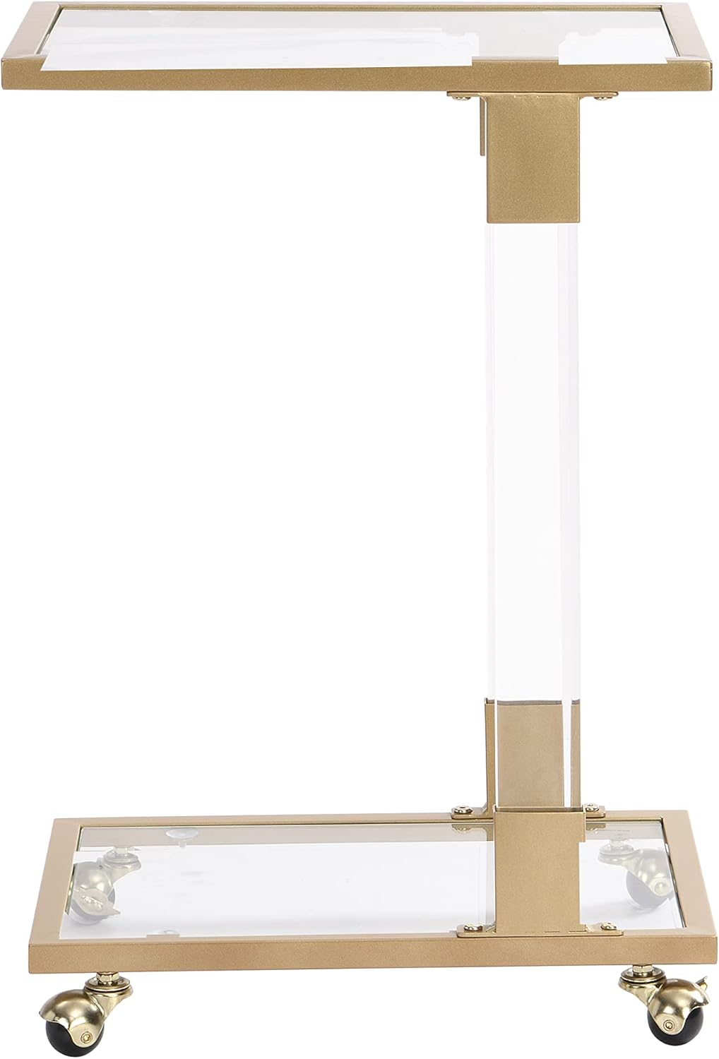 Golden Glass Side Table, Acrylic Sofa Table, Glass Top C Shape Table with Metal Base for Living Room, Bedroom, Balcony Home and Office (Gold)