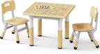 Brelley Height Adjustable Toddler Table and 2 Chairs Set, Beige | Table Supports 280 lbs, Wooden Drawing Activity Desk, Classroom/Daycare/Home, Children Multi-Activity Table for Ages 3-8