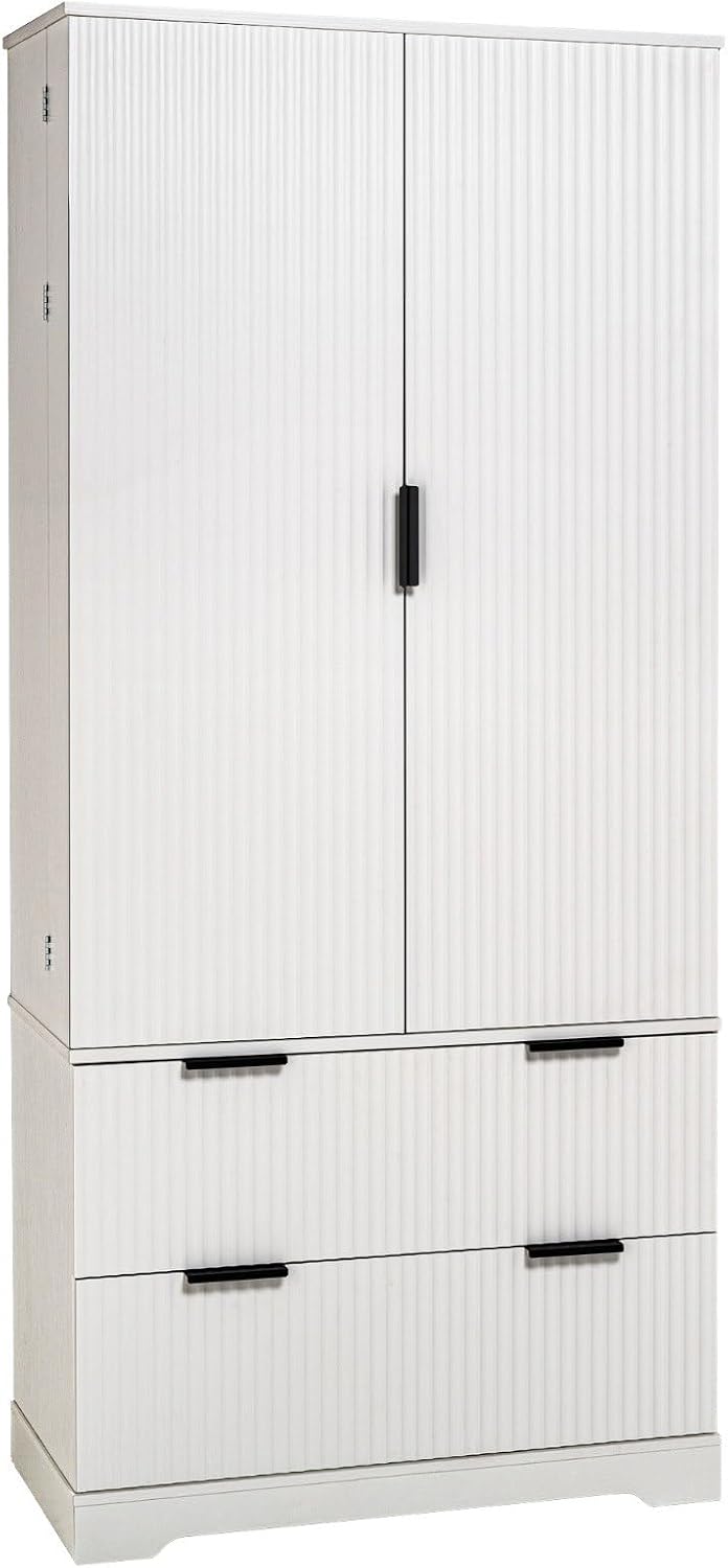 72" Fluted Kitchen Pantry Cabinet, Modern Storage Organizer with 2 Spacious Drawers & 8-Door Spice Racks, Freestanding MDF Cabinet for Kitchen, Bathroom