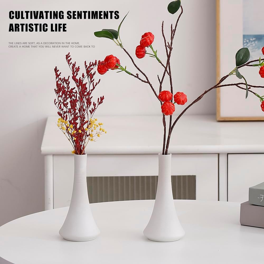 2-Piece White Matte Ceramic vase Set, Farmhouse Decoration, Decorative vase, Suitable for Kitchen, Bedroom, Office, Living Room, Bathroom, and Shelf Center Dining Table Decoration