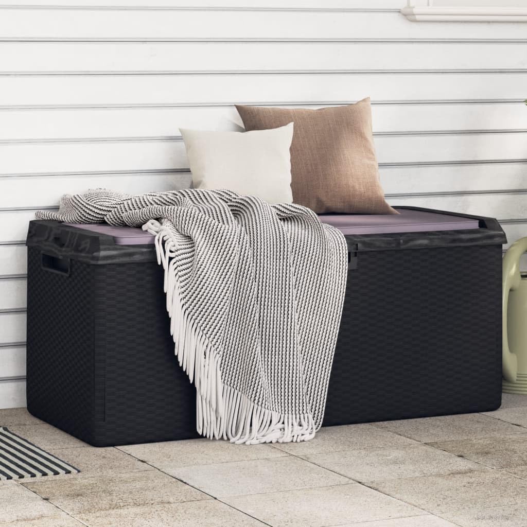 Patio Storage Box Outdoor Resin Wicker Bench with Cushion Anthracite 92.5 Gal Weather Resistant Lockable Deck Chest for Garden Backyard Porch Yard