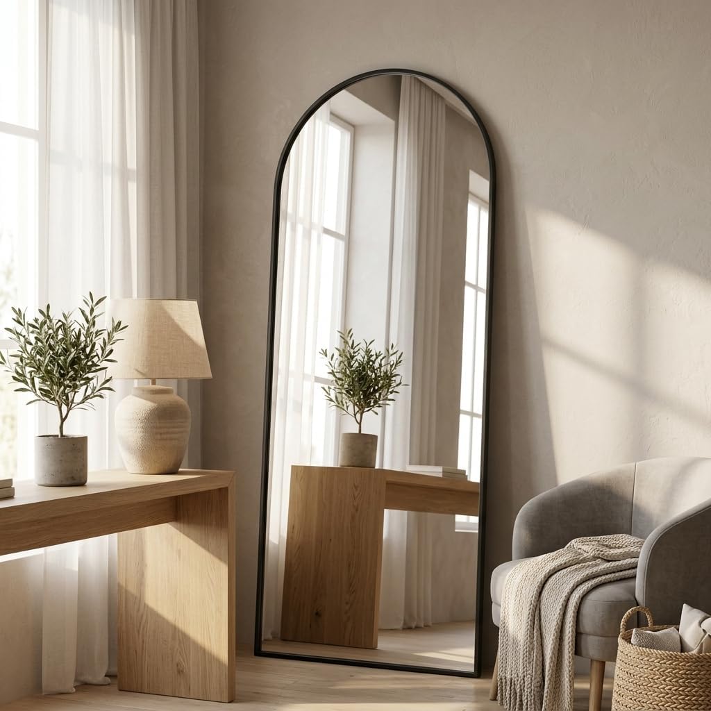 57"x18" Floor Mirror Full Length, Arched Full Length Mirror with Stand, Full Body Mirrors for Bedroom Living Room or Cloakroom Black