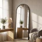 57"x18" Floor Mirror Full Length, Arched Full Length Mirror with Stand, Full Body Mirrors for Bedroom Living Room or Cloakroom Black
