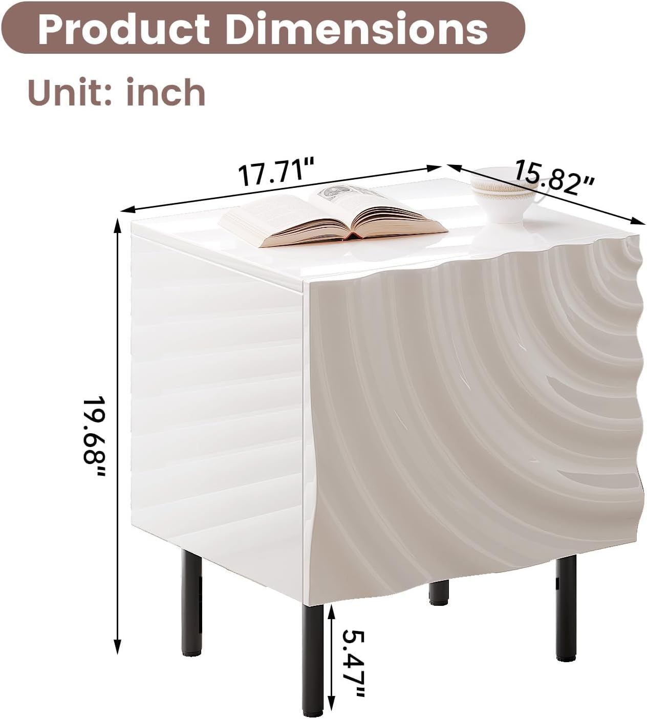 Nightstand Set of 2, Unique Design Side Table Set, Small Bedside Accent Table with Storage and 4 Metal Legs for Bedroom,Living Room and Small Spaces