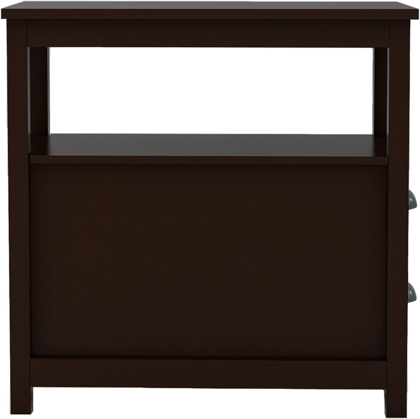 Espresso Narrow Side Table with 2 Drawers & Open Storage Shelf, Wooden Slim End Table with Metal Pull Handles, Sofa Side Cabinet for Living Room, Bedroom & Small Spaces