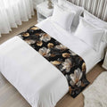 Magnolia Blossoms Bed Runner for King Size Bed, 102"x20" Retro White Floral Black Gold Leaf Branch Luxury Bed Runners & Scarves Decorative Bedding Scarf Protector Slipcover for Home Hotel