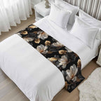 Magnolia Blossoms Bed Runner for King Size Bed, 102"x20" Retro White Floral Black Gold Leaf Branch Luxury Bed Runners & Scarves Decorative Bedding Scarf Protector Slipcover for Home Hotel
