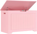 JungleA 30'' Box Storage Chest Trunk, Wooden Storage Bench Organizer Box Shoe Blanket Chest, w/2 Safety Hinges, for Living Room, Bedroom, Entryway, Pink