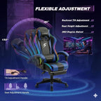 Gaming Chair with RGB LED Lights, Footrest, Lumbar Support & Headrest - High Back Reclining Swivel Computer Chair with Canopy (Blue)
