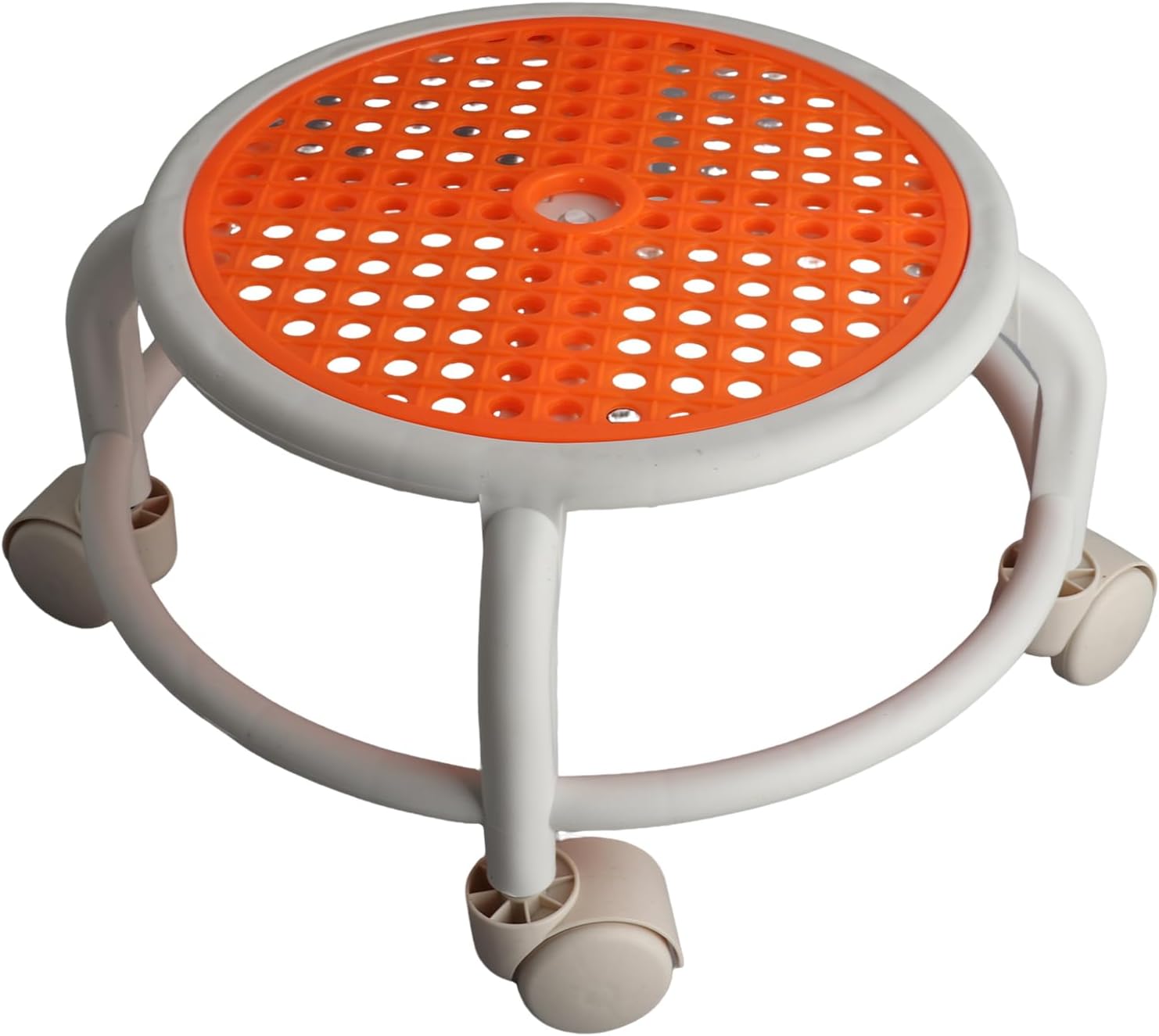 Comfortable Low Stool with Wheels with High Load Capacity for Home, Ergonomic Breathable Swivel Seat for Adults, Plastic Material (Orange)