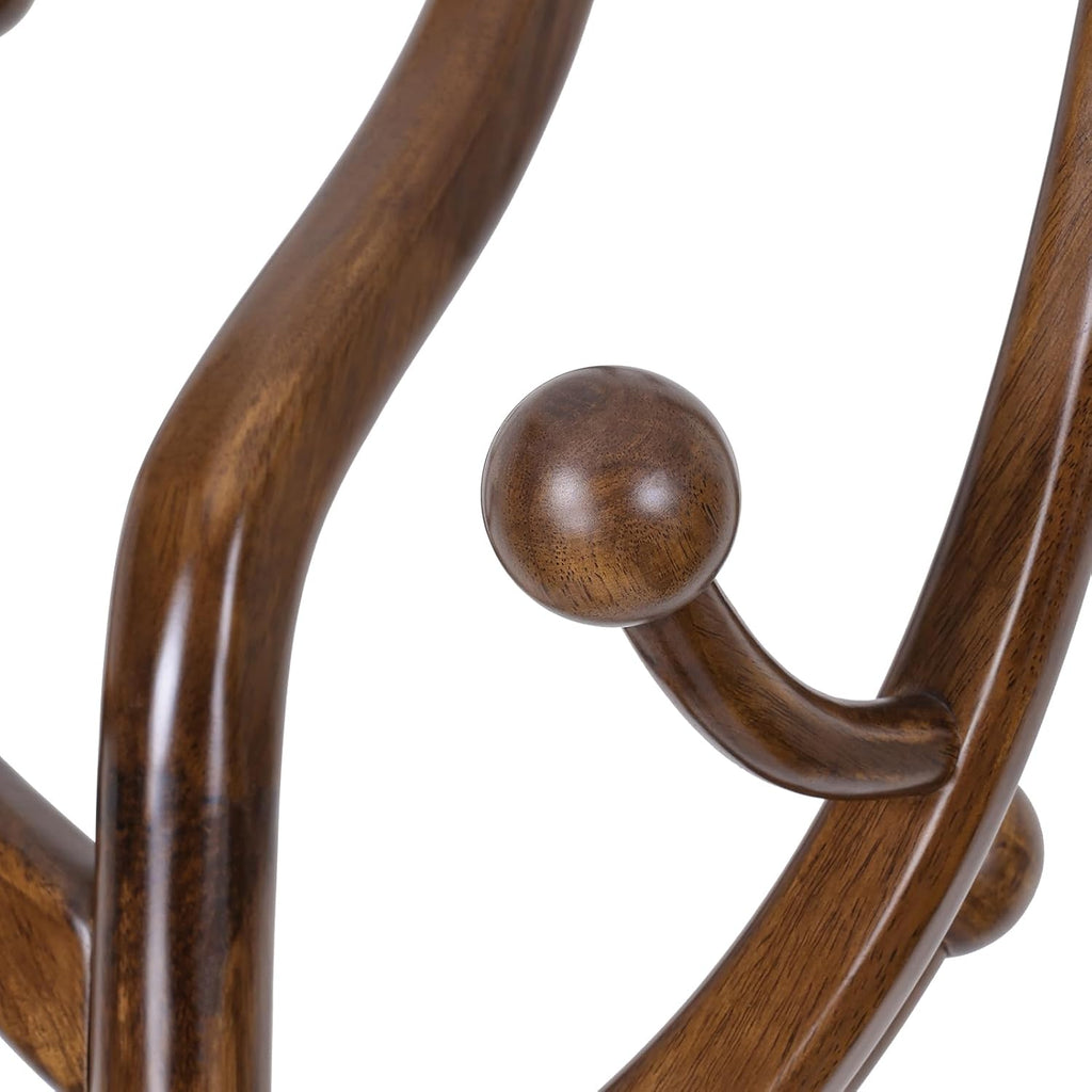Bekrvio Wood Freestanding Coat Rack Coat Tree with Round Base, Walnut | Unique Coat Hanger Stand, Heavy Duty Standing Coat Rack, For Jacket, Hat, Bags For Entryway, Hallway, Bedroom, Apartment