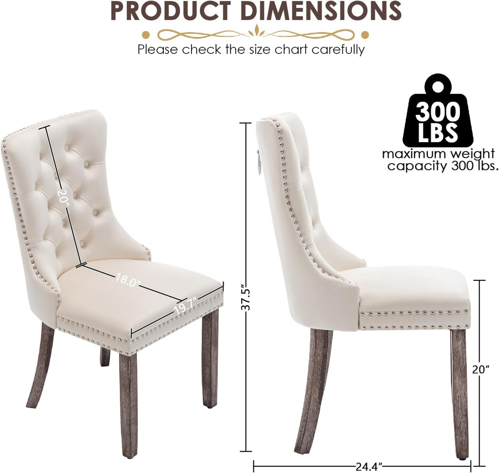 Velvet Dining Chairs Set of 4, Upholstered Dining Room Chairs with Ring Pull Trim and Button Back, Luxury Tufted Dining Chair for Living Room, Bedroom, Kitchen (Beige)