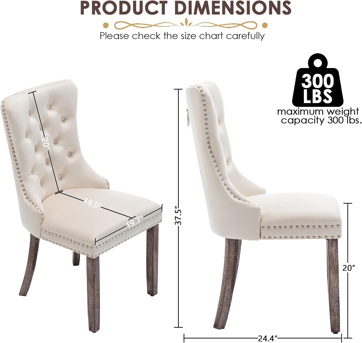 Velvet Dining Chairs Set of 4, Upholstered Dining Room Chairs with Ring Pull Trim and Button Back, Luxury Tufted Dining Chair for Living Room, Bedroom, Kitchen (Beige)