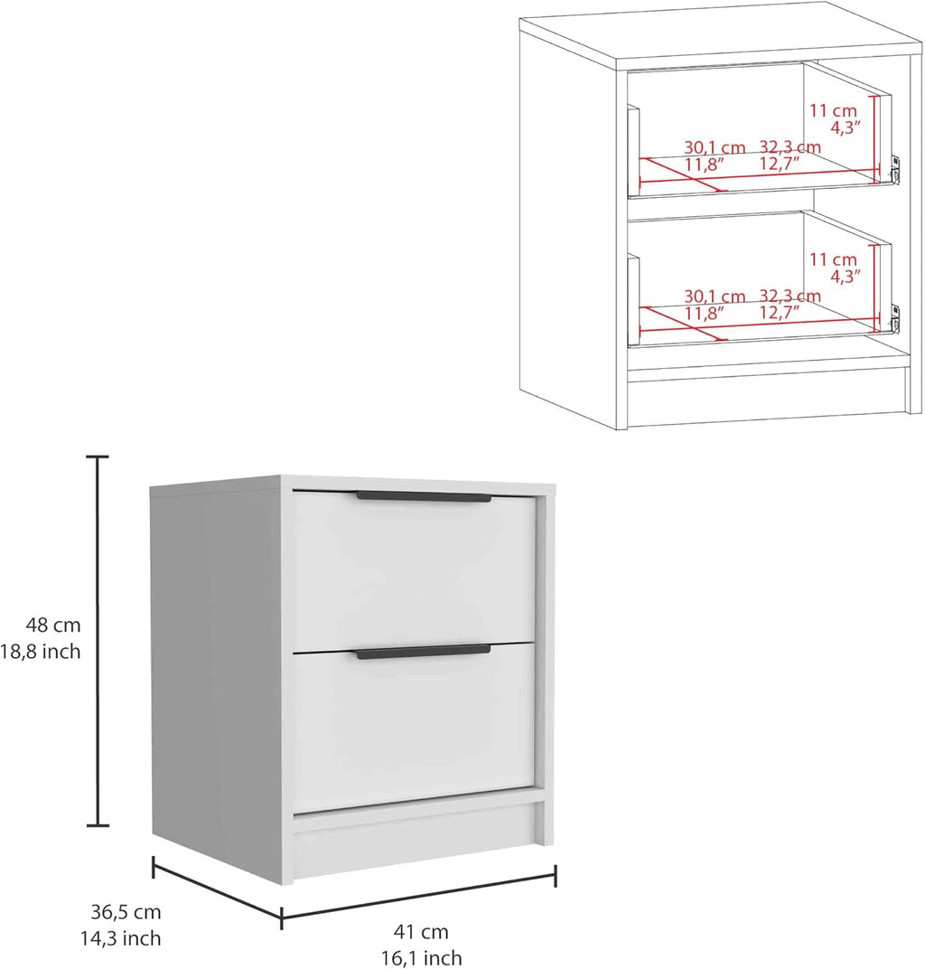 16" 2-Drawer Side Tables, End Table with Stain-Resistant Finish, Accent Table for Compact Spaces, White