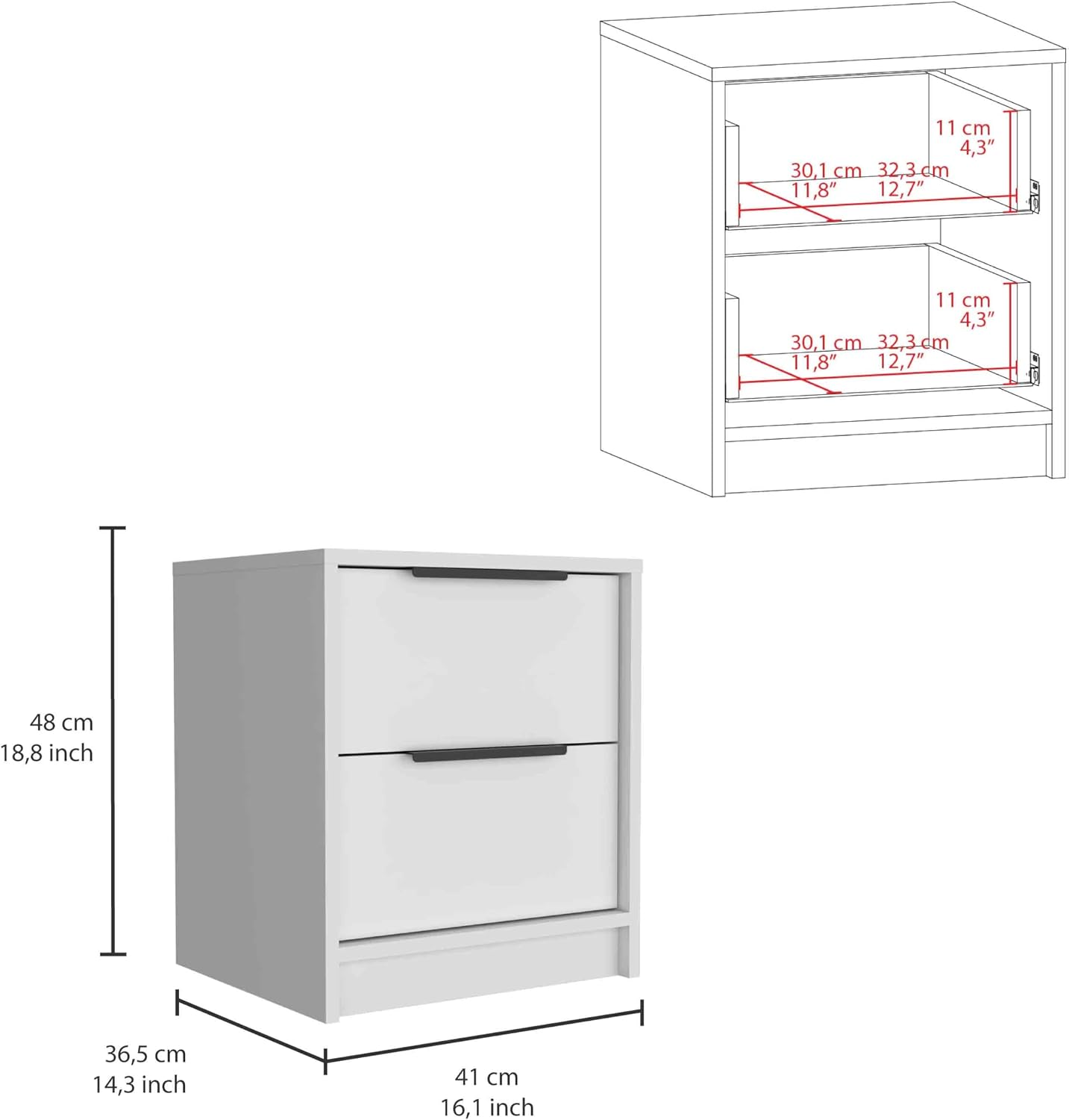 16" 2-Drawer Side Tables, End Table with Stain-Resistant Finish, Accent Table for Compact Spaces, White