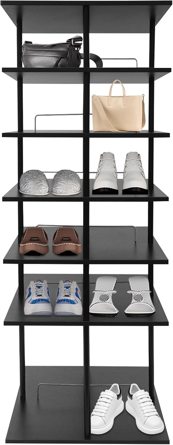 Rotating Shoe Rack, 6-Tier Shoe Storage Organizer with 360° Swivel Shelves, Holds Up to 24 Pairs, Floor Standing Shoe Shelf for Closet, Entryway & Bedroom