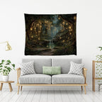 xyeey Gothic Fantasy Enchanted Forest Tapestry Mystical Waterfall Painting Wall Hanging Decor Fairy Lights Nature Landscape Art Vintage Tapestries for Living Room Gallery Wall Decor white60x80inch
