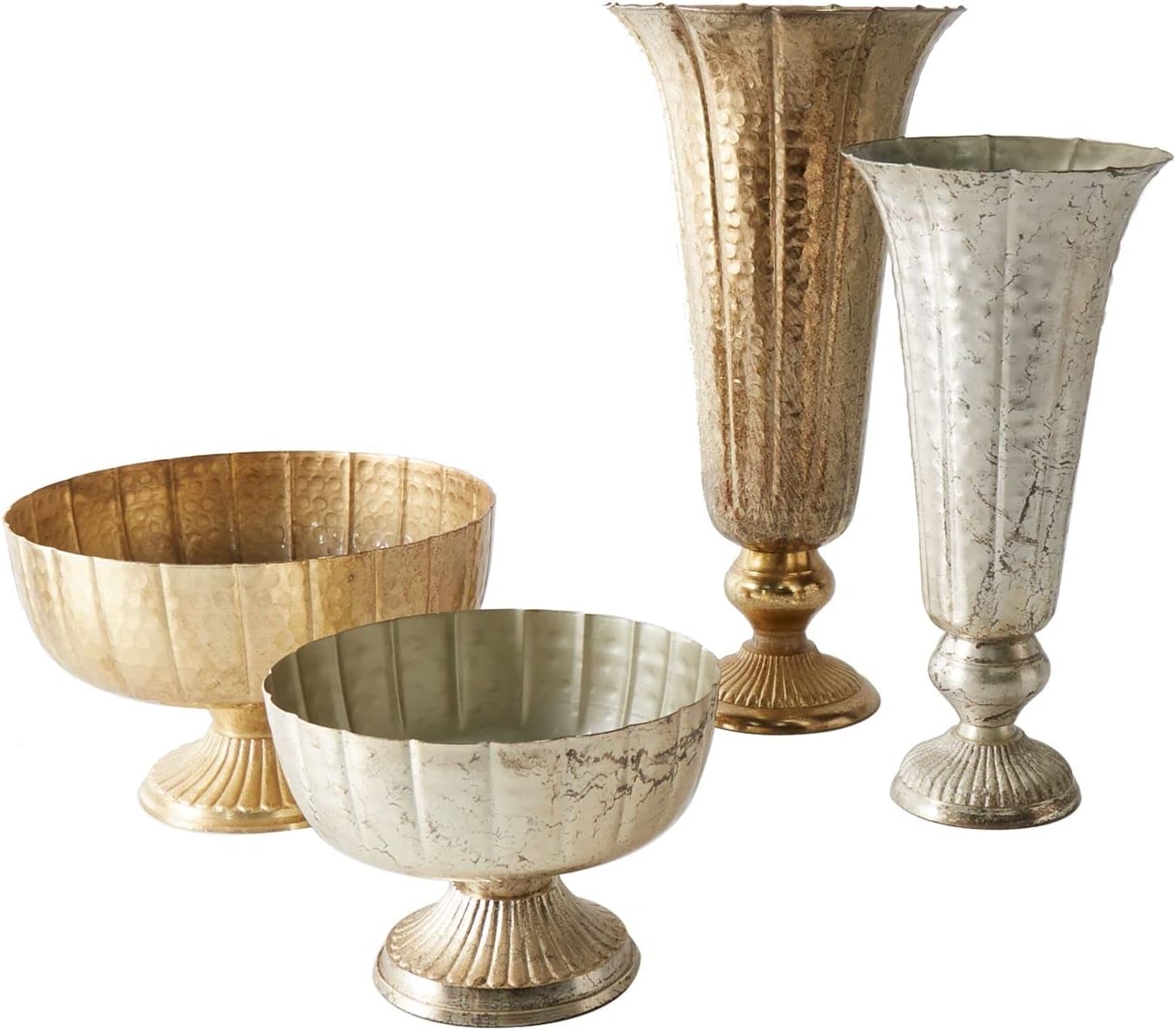 Accent Decor Distressed Gold Metal Compote Bowl | Gold Compote Vase l Lita Metal Vase l Indoor and Outdoor Compote for Any Event