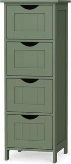 VASAGLE Floor Storage Cabinet, Freestanding Storage Organizer with 4 Drawers, 11.8 x 11.8 x 32.3 Inches, for Living Room, Bathroom, Dining Room, Kitchen, Modern Style, Forest Green ULHC040CH01S