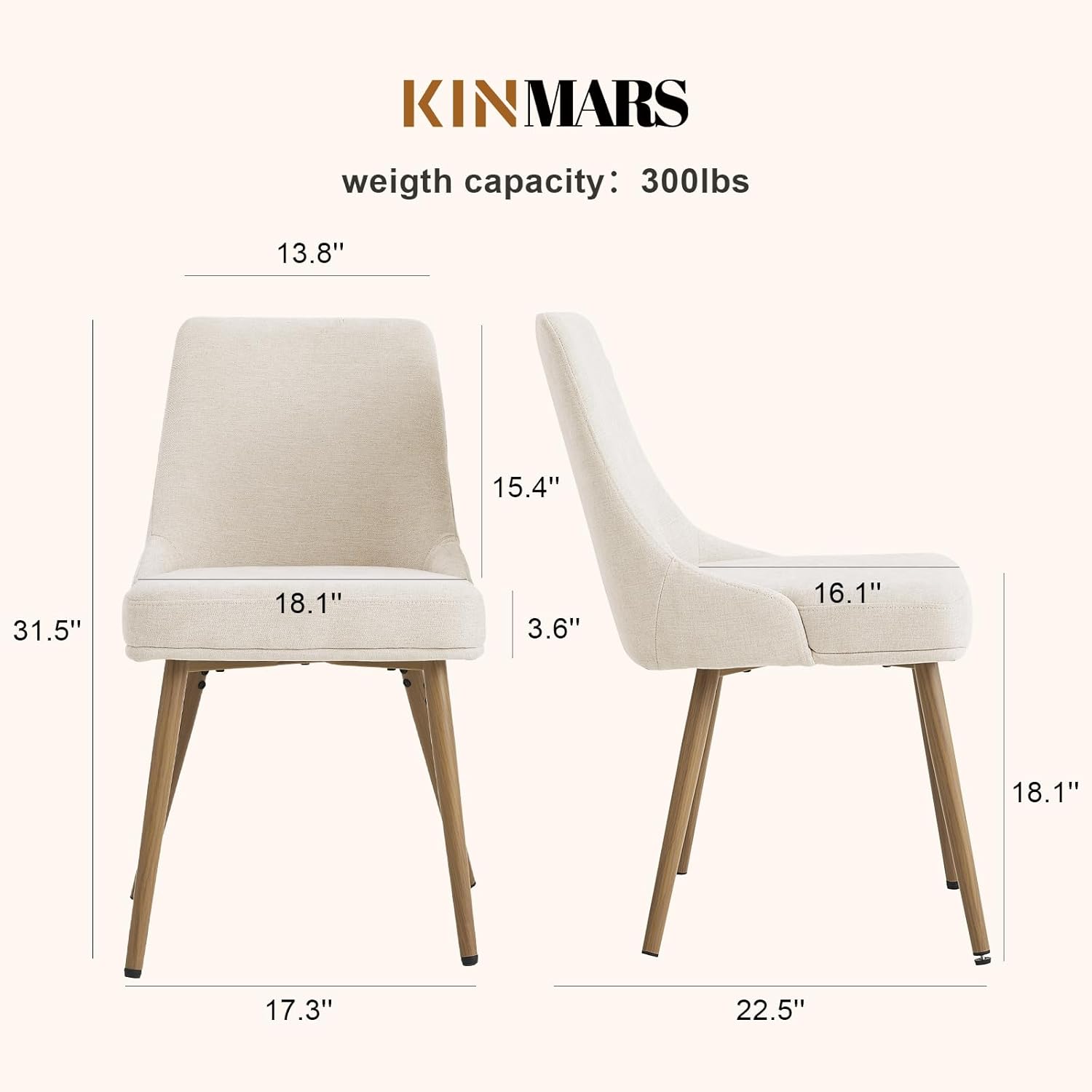 kinmars Modern Upholstered Dining Chairs Set of 4 with Thick Seat Cushion and Curved Back, Fabric Farmhouse Dinner Chair for Kitchen, Dining Room,Cafe (Fabric - Beige, Set of 4)