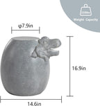 COSIEST Dinosaur Sculpture End Table, 14.6x16.9 inch Concrete Finish Side Table, Round Accent Table for Garden Yard Patio, Light Gray