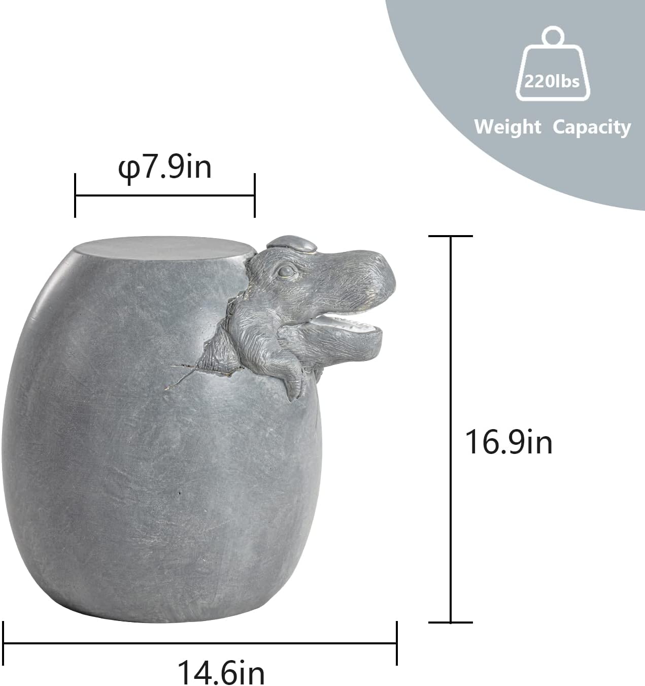 COSIEST Dinosaur Sculpture End Table, 14.6x16.9 inch Concrete Finish Side Table, Round Accent Table for Garden Yard Patio, Light Gray
