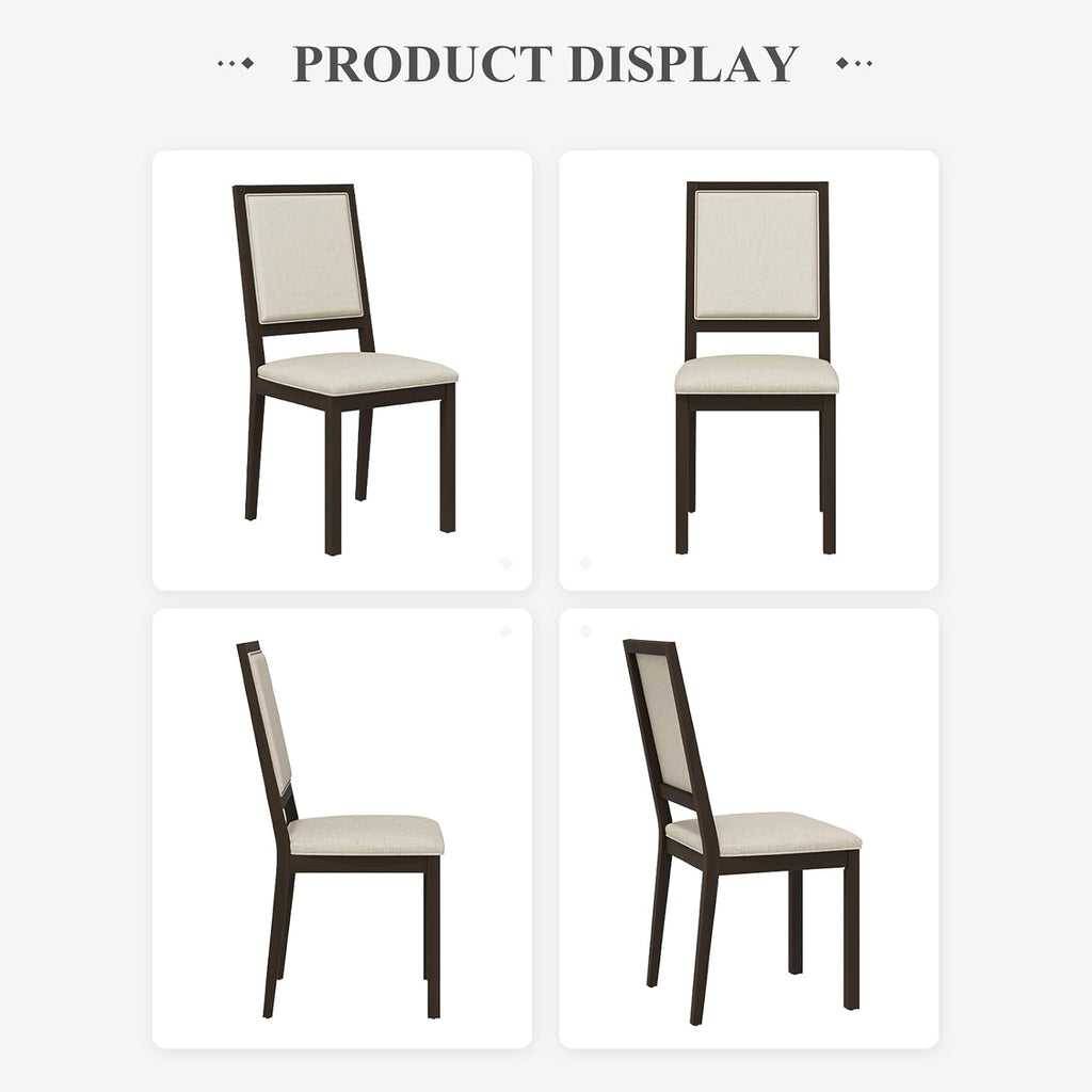COLAMY Wooden Dining Chairs Set of 2, Mid Century Modern Upholstered Dining Chairs, 19 Inch Fabric Dining Room Chair with Back for Kitchen Dining Living Room Courtyard Waiting Leisure Area, Brown