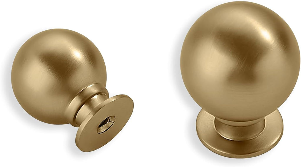 10 Pack 100% Solid 1 inch(25mm) Brushed Brass Cabinet Knobs Decorative Bi-Fold Door Knob Outside Diameter Diecast Bathroom Cabinet knobs