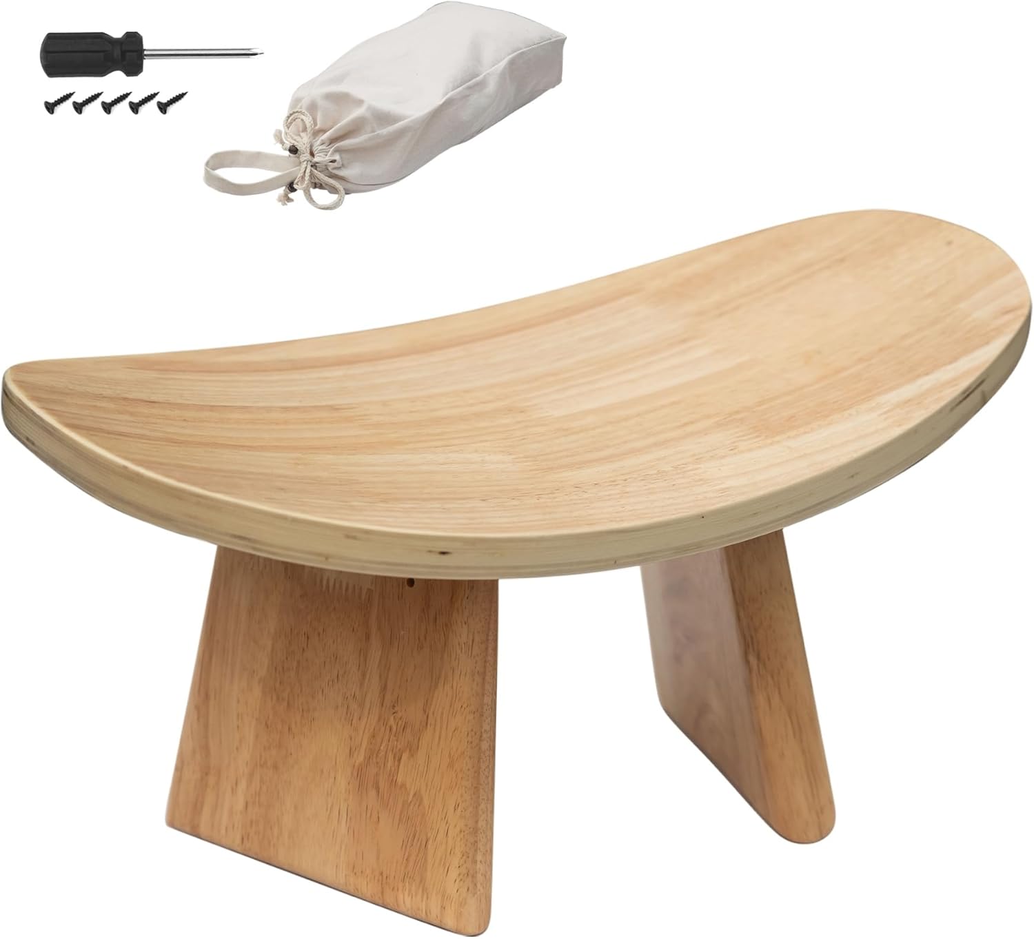 Wooden Meditation Bench for Seiza & Yoga Practice - Ergonomic Kneeling Prayer Stool with Curved Seat - Natural Floor Bench for Meditation, Mindfulness, Prayer & Yoga Sessions