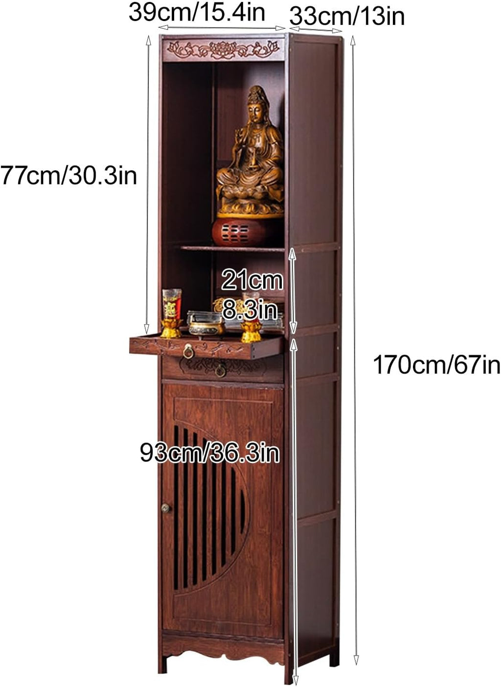 Buddhist Altar Decor Standing Cabinet, Home Meditation Shrine with Cabinet, Churches Altar Table with Drawers, for Living Room Bedroom Office(39 * 33 * 170cm/15.4 * 13 * 67in)