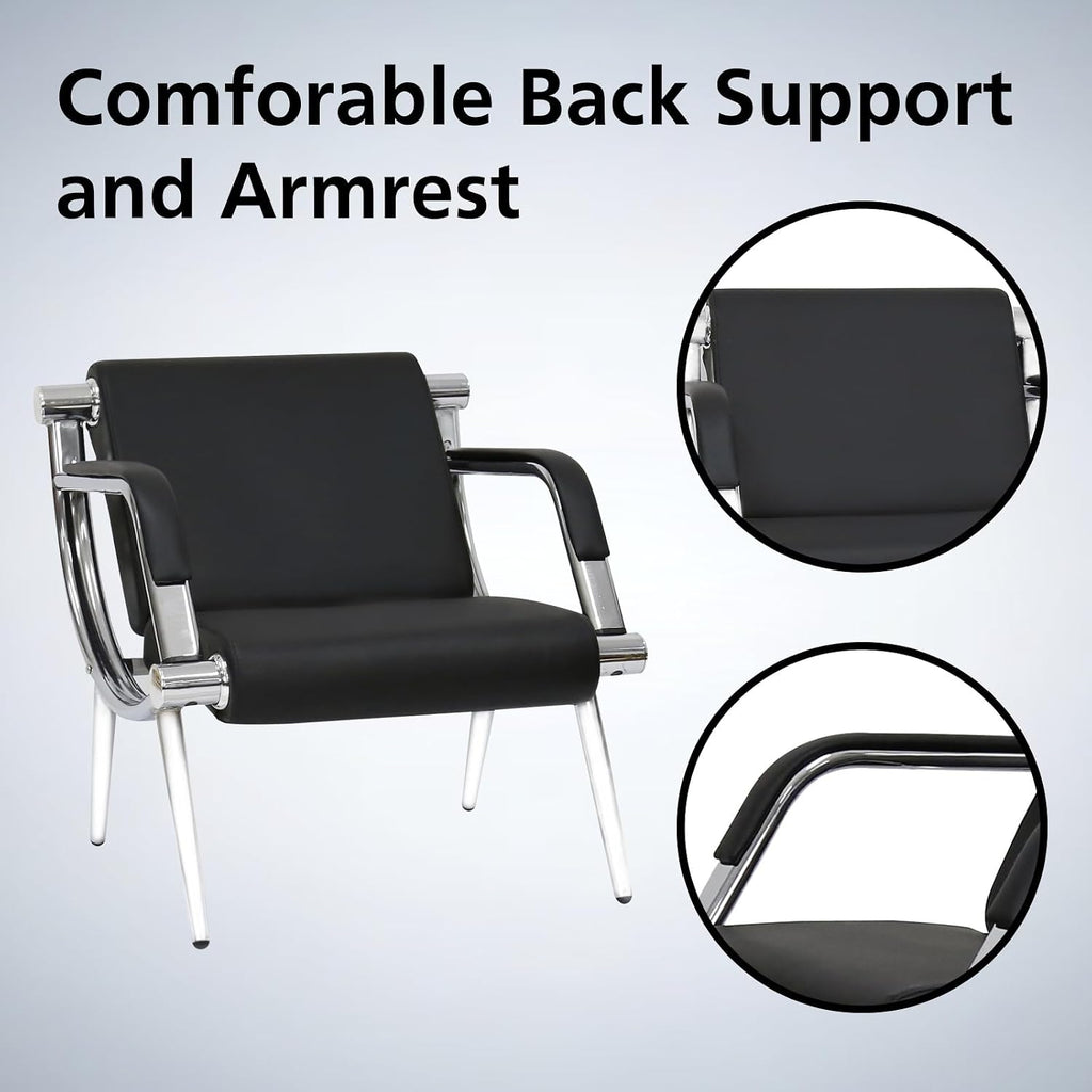 kinbor 4 PCS Waiting Room Guest Chairs, PU Leather Office Reception Chair, Lobby Furniture Reception Sofa Seat with Arms for Airport Salon Clinic, Black