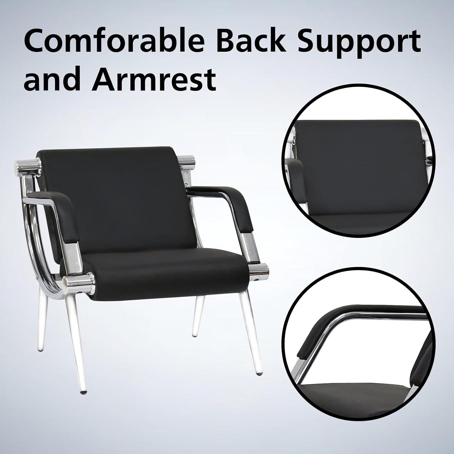 kinbor 4 PCS Waiting Room Guest Chairs, PU Leather Office Reception Chair, Lobby Furniture Reception Sofa Seat with Arms for Airport Salon Clinic, Black