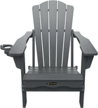 THOEOE Folding Adirondack Chair,HDPE All-Weather Outdoor Chair with Cup Holder,Wooden Textured,Fire Pit Chair,Plastic Patio Chair for Deck,Backyard,Garden,Lawn, Grey
