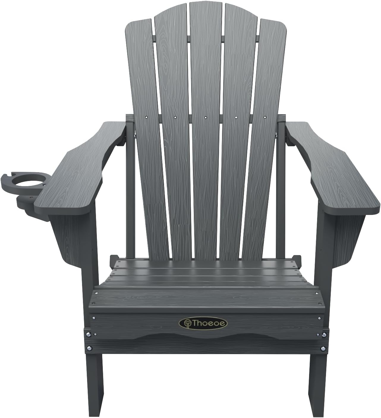 THOEOE Folding Adirondack Chair,HDPE All-Weather Outdoor Chair with Cup Holder,Wooden Textured,Fire Pit Chair,Plastic Patio Chair for Deck,Backyard,Garden,Lawn, Grey