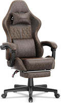 Ferghana Vintage PU Leather Gaming Chair, High Back Gamer Chair with Massage, Ergonomic Computer Office Chair with Footrest for Adults, Racing Style Reclining Video Game Chair Brown
