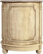 Beaumont Lane 20" W Drum Side Table, Poplar Hardwood and Cherry Veneer, Beige Finish, Traditional Style with Storage Shelf, Decorative Floral Applique, Ideal for Living Room, Office or Bedroom Use