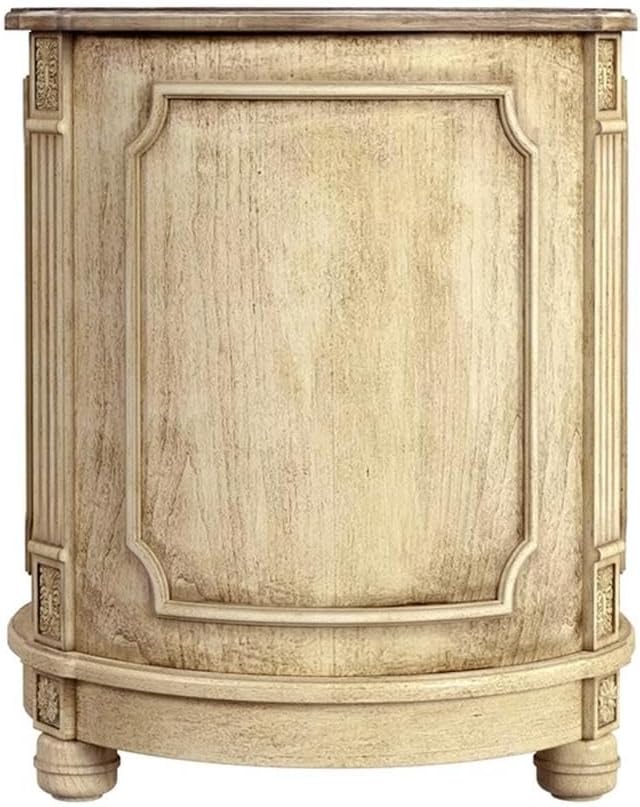 Beaumont Lane 20" W Drum Side Table, Poplar Hardwood and Cherry Veneer, Beige Finish, Traditional Style with Storage Shelf, Decorative Floral Applique, Ideal for Living Room, Office or Bedroom Use