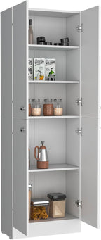 23.6" D*11.8" W*71.1" H Corner Kitchen Pantry, 3 Adjustable Shelves & Fixed Shelf, 2 Double-Doors, Freestanding Storage Cabinet, Modern Minimalist, for Living Room, Dining Room, White
