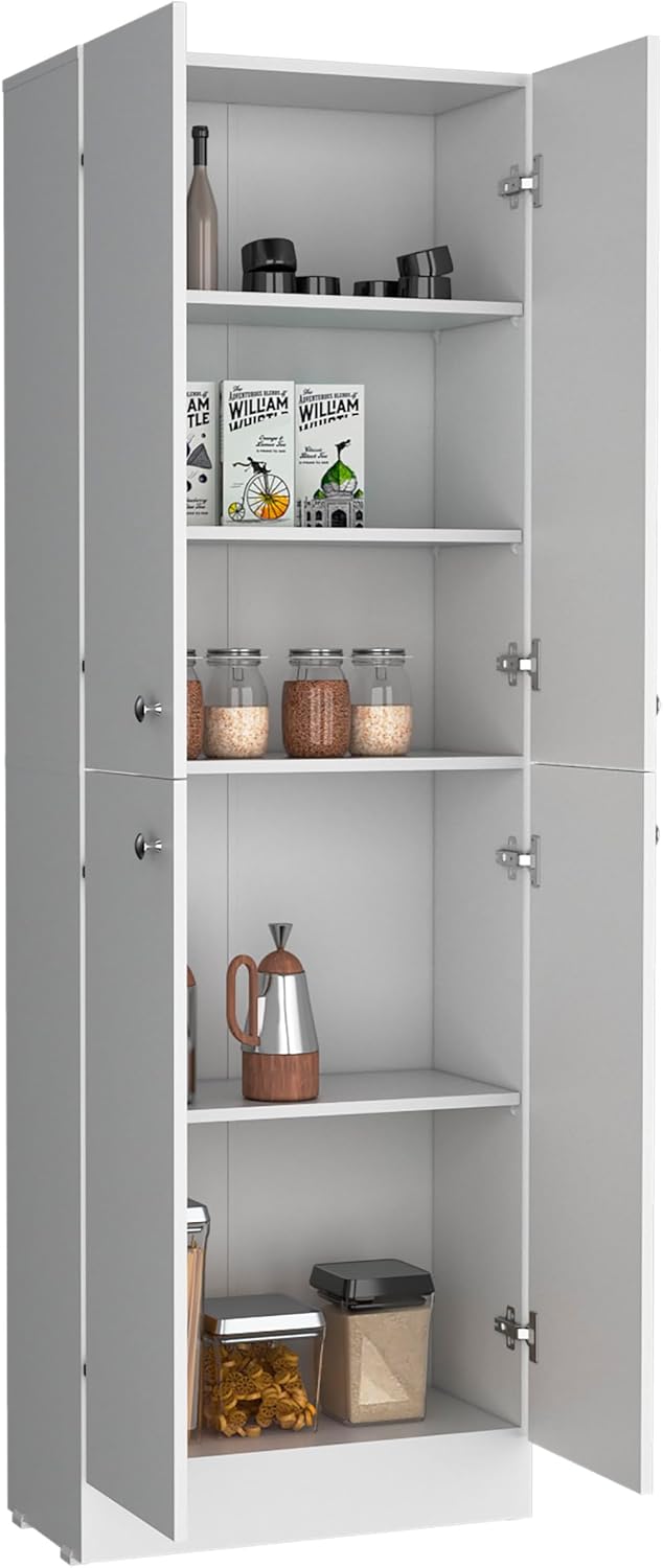 23.6" D*11.8" W*71.1" H Corner Kitchen Pantry, 3 Adjustable Shelves & Fixed Shelf, 2 Double-Doors, Wood Freestanding Storage Cabinet, Modern Minimalist, for Living Room, Dining Room, White