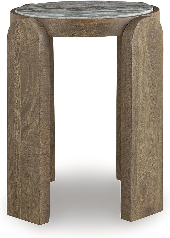 Signature Design by Ashley Gavrilley Contemporary Accent Table with Marble Top, Light Brown & Gray