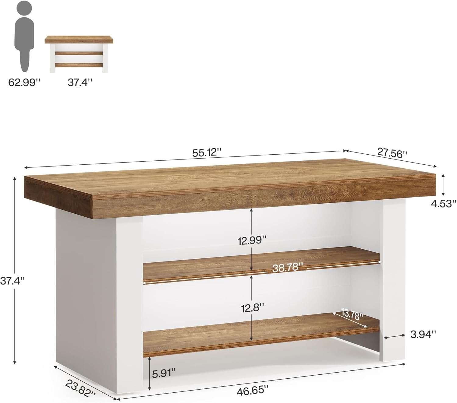 Tribesigns 55-Inch Kitchen Island with Storage, Farmhouse Center Island Table for Kitchen, Dining Room, Living Room (1, Brown and White)