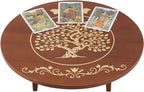 PH PandaHall Altar Table, 11.8x2.7 Inch Round Wooden Meditation Table Engraved Moon Tree of Life Patterns Wiccan Tables for Room Engraved Mystic Decor Witchcraft Supplies Buddhist Alter