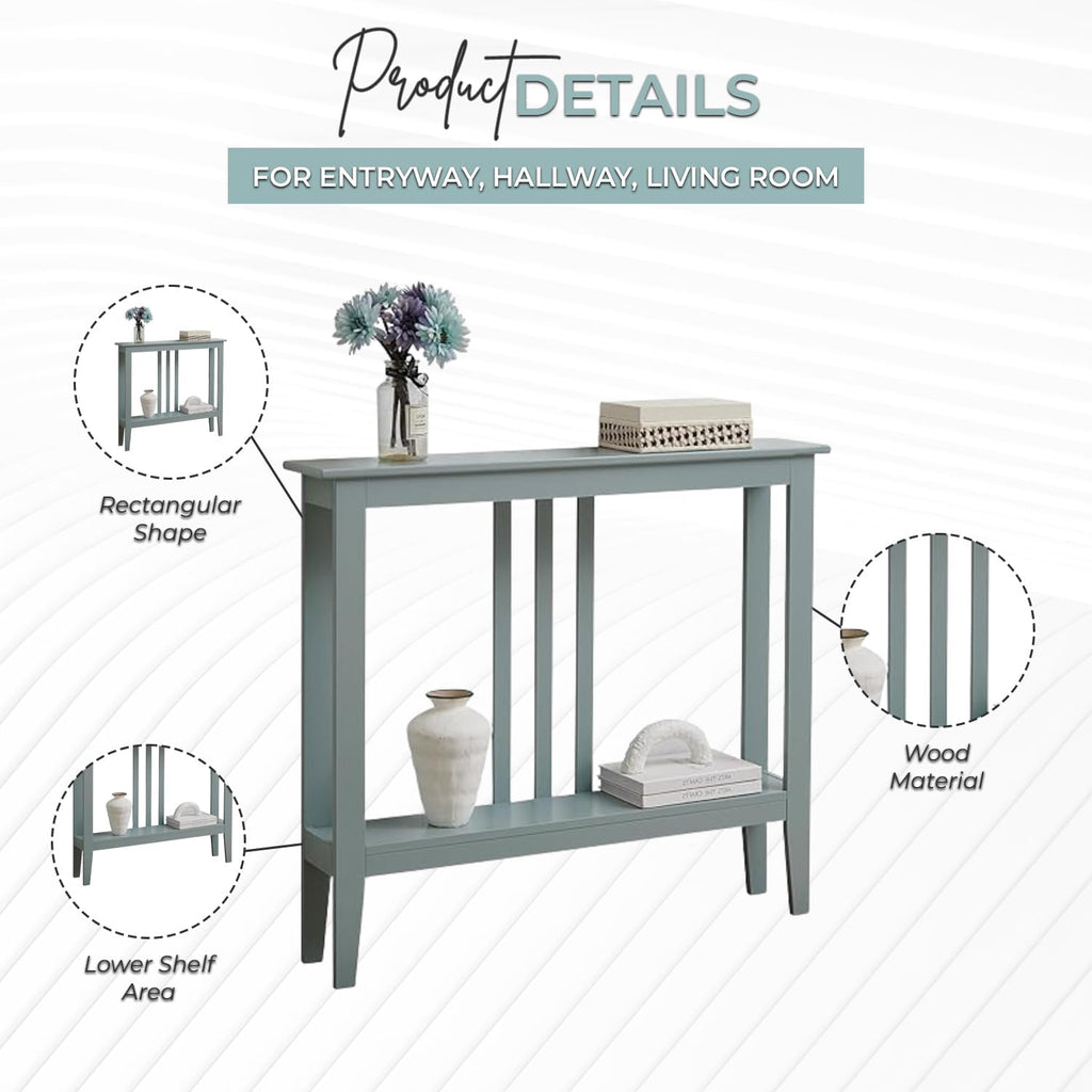 Kings Brand Narrow Console Table w/Storage Shelf for Entryway, Ice Blue | Slim Sofa Table for Hallway, Foyer or Living Room with Open Shelf for Décor, Books & Everyday Essentials