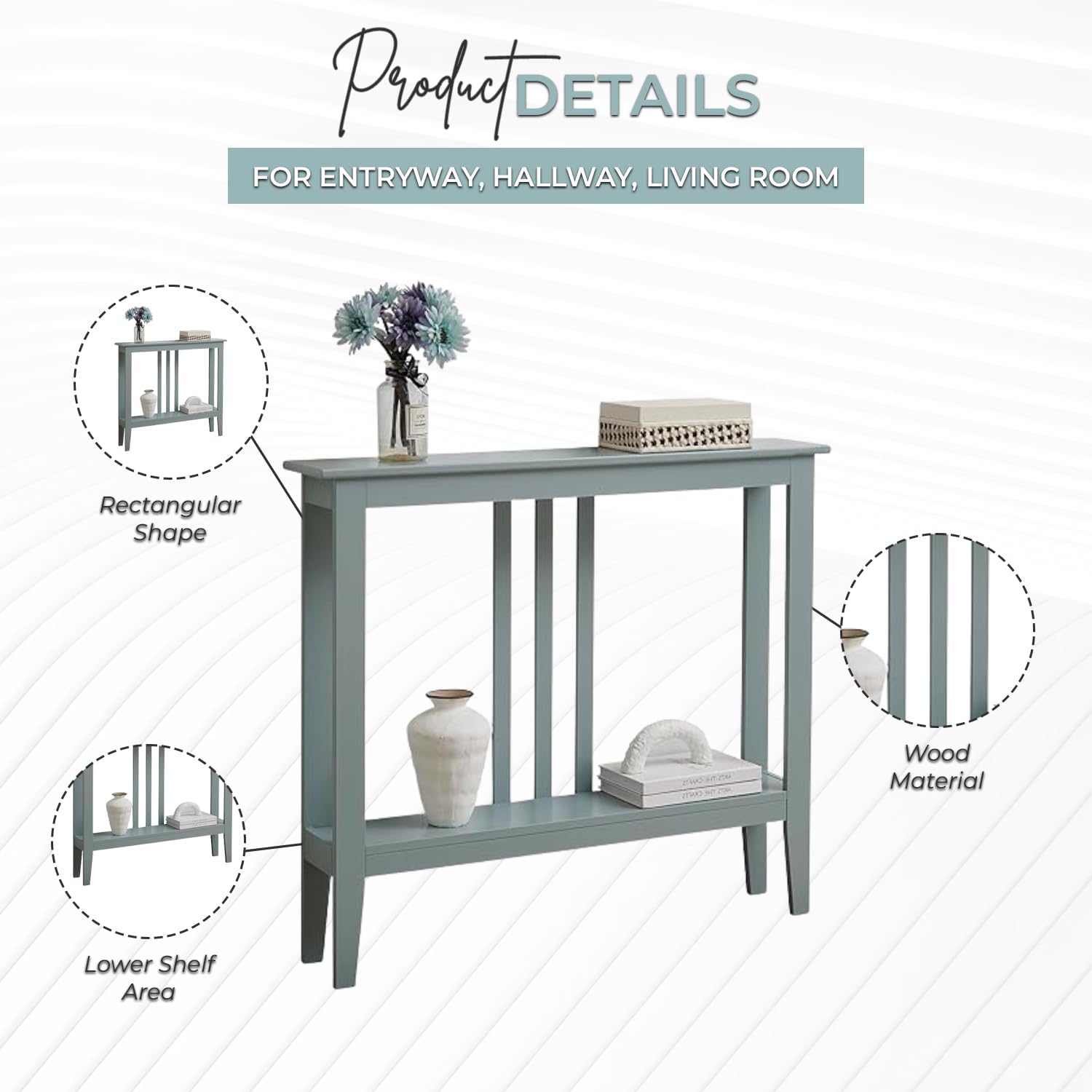 Kings Brand Narrow Console Table w/Storage Shelf for Entryway, Ice Blue | Slim Sofa Table for Hallway, Foyer or Living Room with Open Shelf for Décor, Books & Everyday Essentials