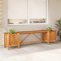 Solid Acacia Wood Garden Bench with Integrated Planter Boxes, 59.1-Inch Outdoor Patio Seating, Rustic Wooden Bench for Balcony and Terrace