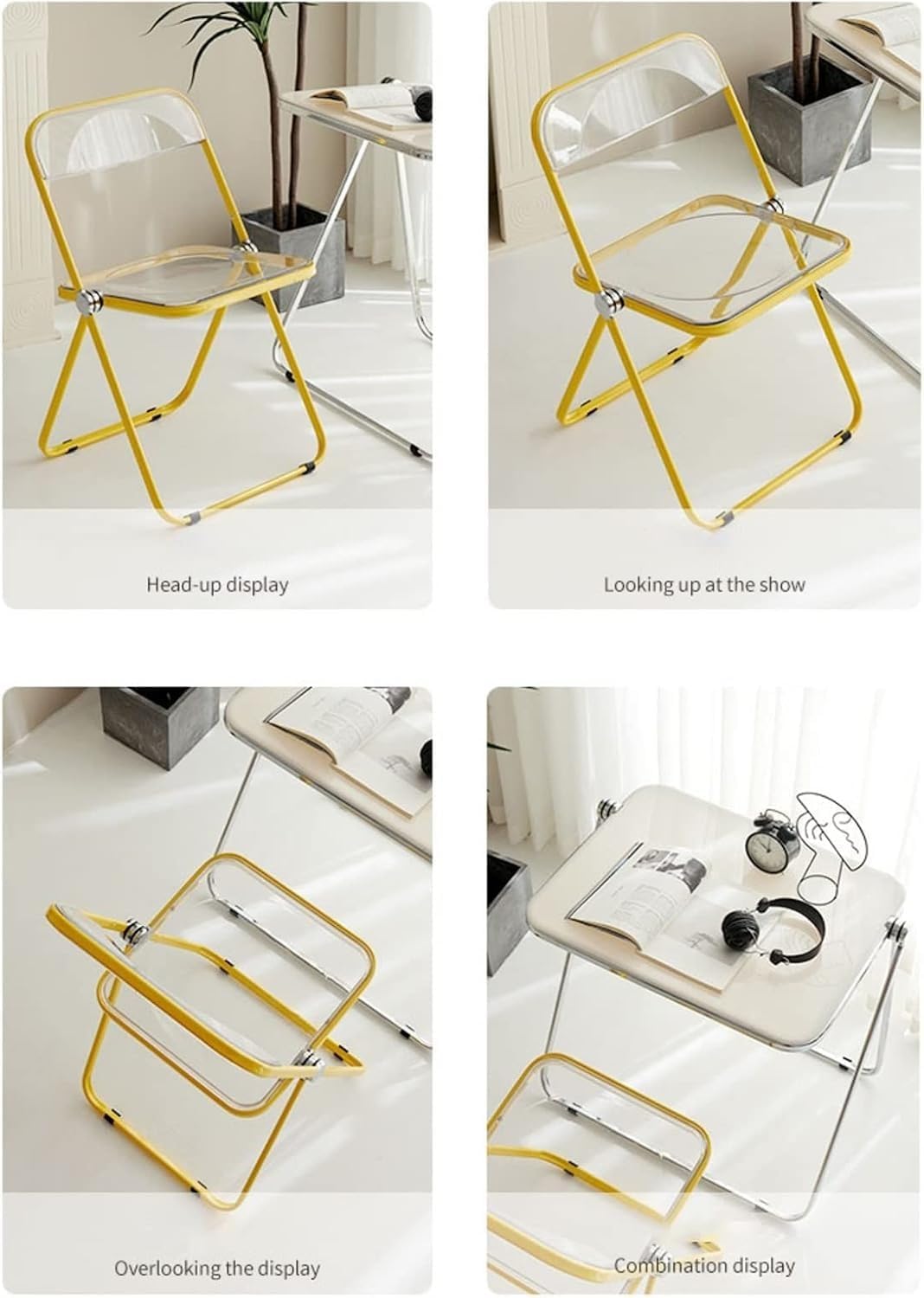 Modern Clear Acrylic Folding Chairs Transparent Plastic Construction for Living Room Unique Style Green Seat(Red)
