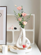 STHIE Modern White Ceramic Flower Vases for Home Decor Aesthetic, Boho Decorative Vase for Bouquet Pampas Grass, Living Room Bedroom Kitchen Maximalist Decor (White)