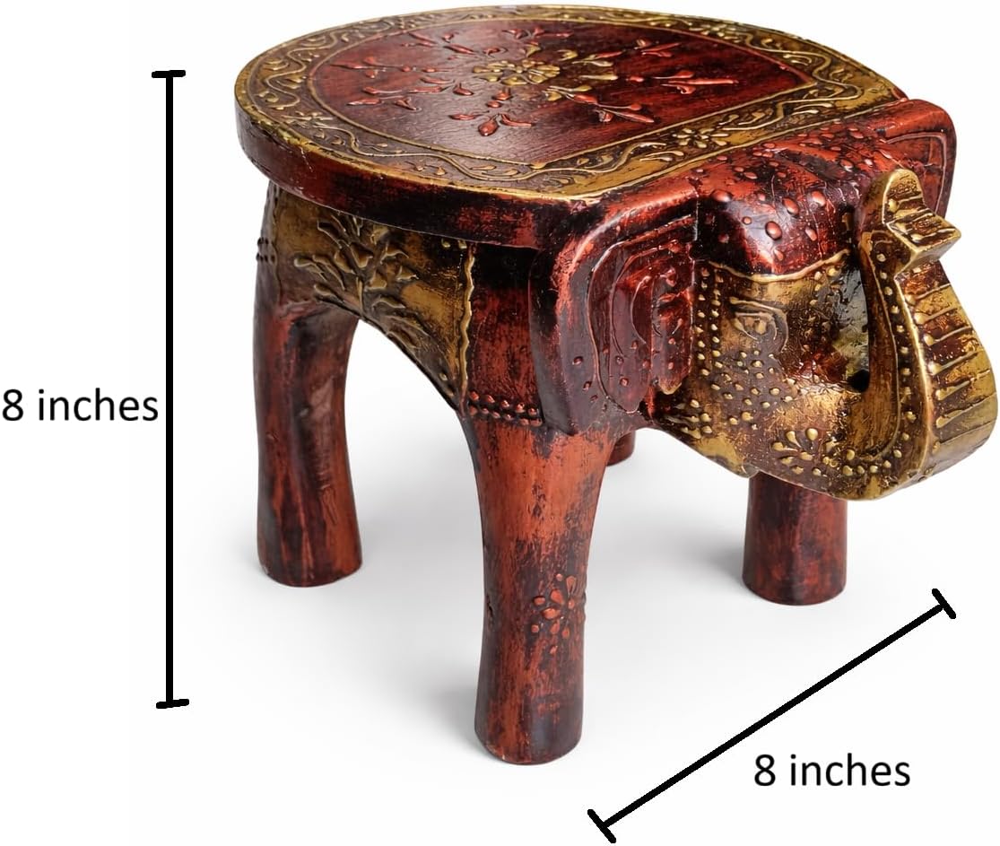 End Table, Handmade Wooden Elephant Side Table, Small Round End Table, Nightstand with Tapered Legs, for Small Spaces, Living Room, Bedroom, Rustic Wooden Stools